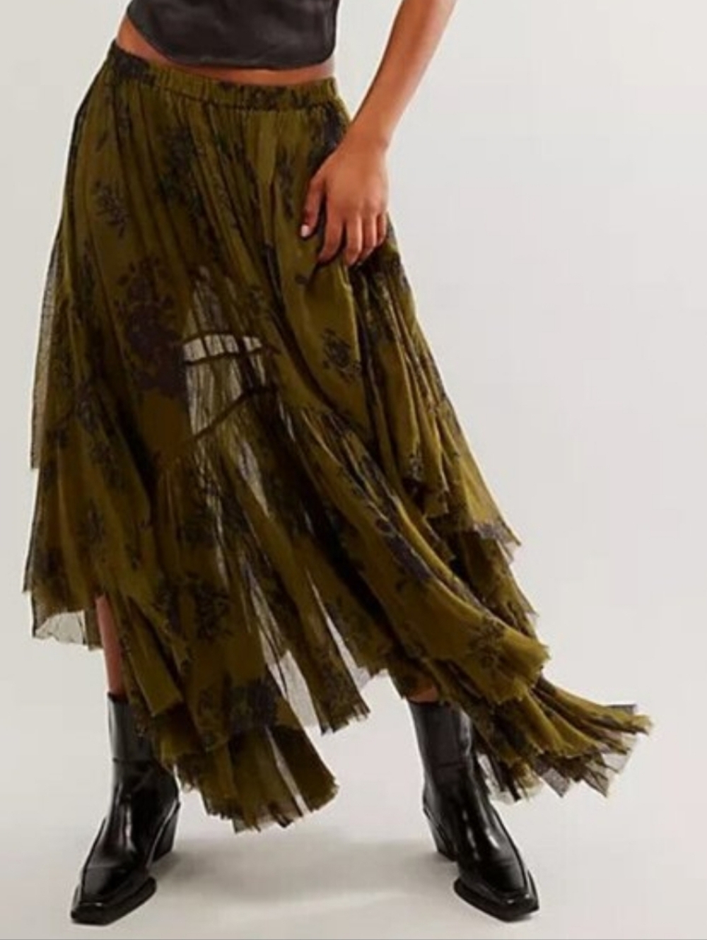 Free People Clover Printed Garden Fairy Grunge Asymmetrical Dark Cottagecore
